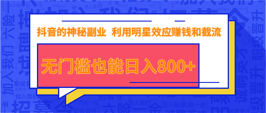 抖音上神秘副业项目，利用明星效应赚钱和截流，无门槛也能日入800+-学习笔记资源库