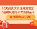 30天疯卖文案速成变现营，0基础玩透爆卖文案捞金术！每月增收20000+-学习笔记资源库