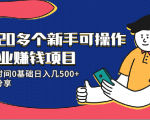 20多个新手可操作的副业赚钱项目:业余时间0基础日入几500+实操分享-学习笔记资源库