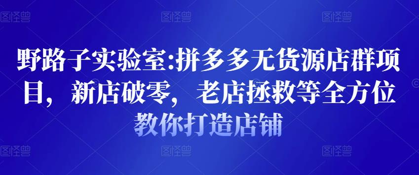 野路子实验室:拼多多无货源店群项目，新店破零，老店拯救等全方位教你打造店铺-学习笔记资源库
