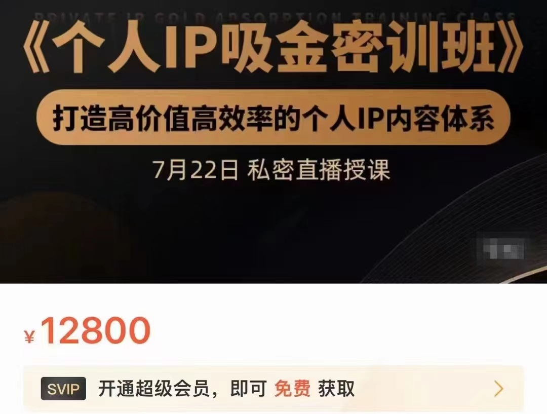 个人IP吸金密训班，打造高价值高效率的个人IP内容体系（价值12800元）-学习笔记资源库