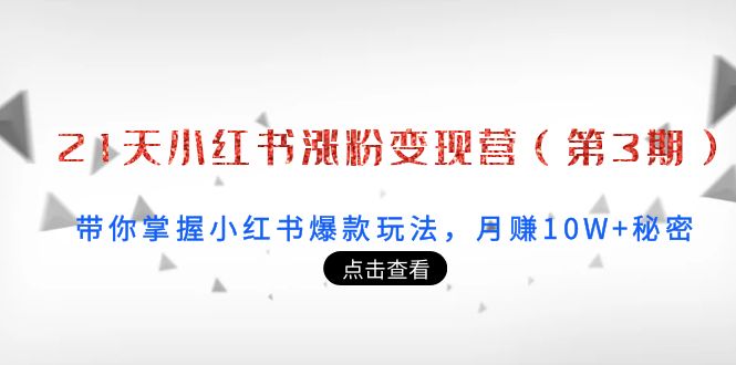 21天小红书涨粉变现营（第3期）：带你掌握小红书爆款玩法，月赚10W+秘密-学习笔记资源库