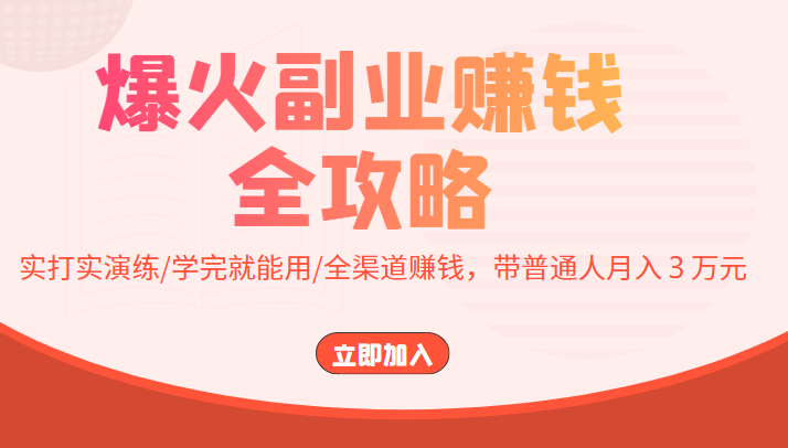 爆火副业赚钱全攻略：实打实演练/学完就能用/全渠道赚钱，带普通人月入３万元-学习笔记资源库