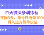 21天微头条训练营,实操3天,单号日收益100+月入过万简单玩法-学习笔记资源库