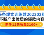 头条爆文训练营202202期,不断产出优质的爆款内容,新手12天收益3100+-学习笔记资源库