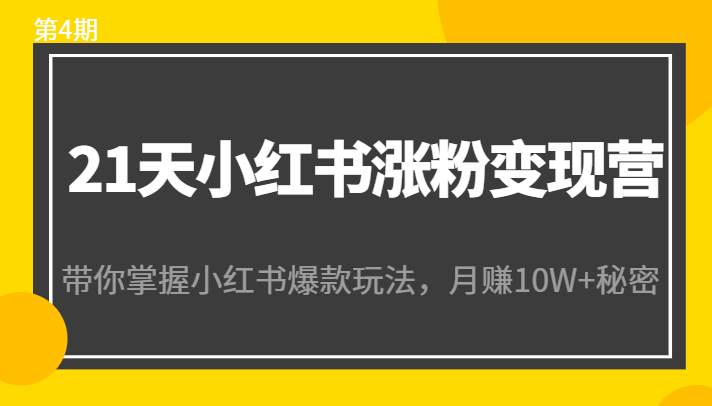 21天小红书涨粉变现营（第4期）：带你掌握小红书爆款玩法，月赚10W+秘密-学习笔记资源库
