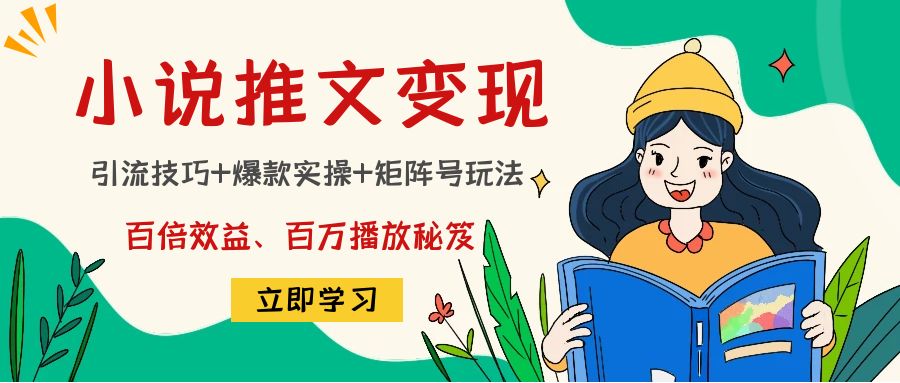 小说推文训练营：引流技巧+爆款实操+矩阵号玩法，百倍效益、百万播放秘笈-学习笔记资源库