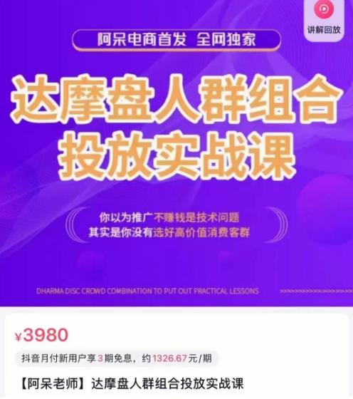 阿呆电商·达摩盘人群组合投放实战课，你以为推广不赚钱是技术问题，其实是你没有选好高价值消费客群-学习笔记资源库