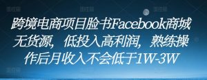 跨境电商项目脸书Facebook商城无货源,低投入高利润,熟练操作后月收入不会低于1W-3W-学习笔记资源库