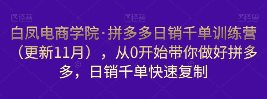 白凤电商学院·拼多多日销千单训练营，从0开始带你做好拼多多，日销千单快速复制（更新知2023年3月）-学习笔记资源库