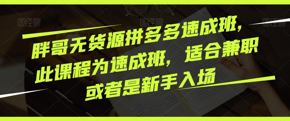 胖哥无货源拼多多速成班，此课程为速成班，适合兼职或者是新手入场-学习笔记资源库