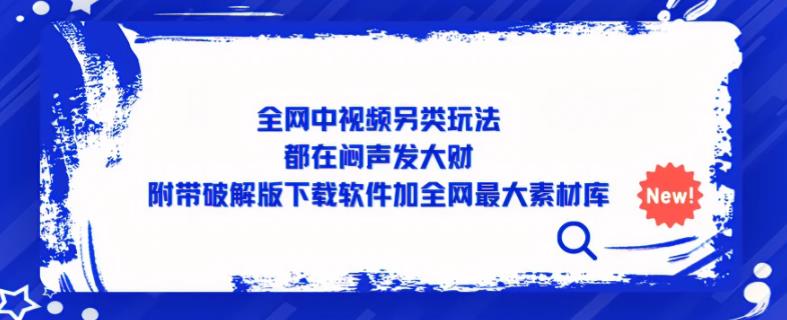 全网中视频另类玩法，都在闷声发大财，附带破解版下载软件加全网最大素材库-学习笔记资源库