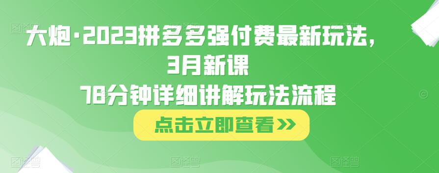 大炮·2023拼多多强付费最新玩法，3月新课​78分钟详细讲解玩法流程-学习笔记资源库