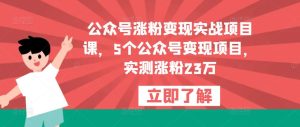 公众号涨粉变现实战项目课，5个公众号变现项目，实测涨粉23万-学习笔记资源库