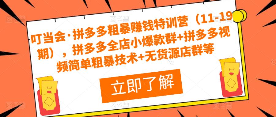 叮当会·拼多多粗暴赚钱特训营（11-19期），拼多多全店小爆款群+拼多多视频简单粗暴技术+无货源店群等-学习笔记资源库