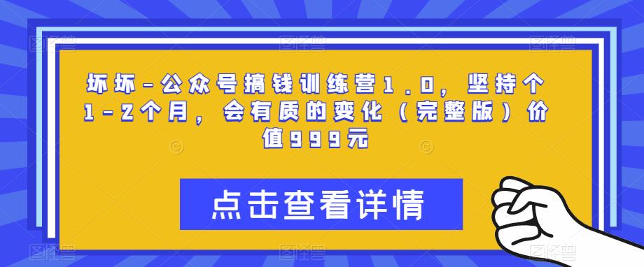 坏坏-公众号搞钱训练营1.0，坚持个1-2个月，会有质的变化（完整版）价值999元-学习笔记资源库