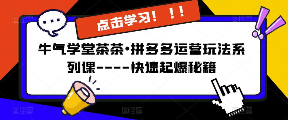 牛气学堂茶茶•拼多多运营玩法系列课—-快速起爆秘籍【更新】-学习笔记资源库