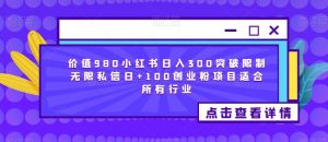 价值980小红书日入300突破限制无限私信日+100创业粉项目适合所有行业-学习笔记资源库