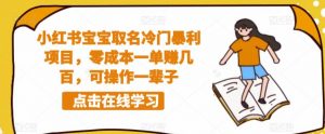 小红书宝宝取名冷门暴利项目,零成本一单赚几百,可操作一辈子-学习笔记资源库