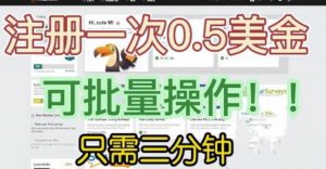 国外项目注册一次0.5美金,只需三分钟无脑操作,可批量同时放大操作,小白工作室福利【揭秘】-学习笔记资源库