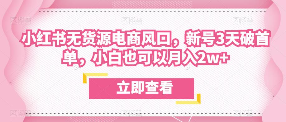 众狼电商余文小红书无货源电商风口，新号3天破首单，小白也可以月入2w+-学习笔记资源库