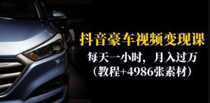 抖音豪车视频变现分享课:每天一小时,月入过万(教程+4986张素材)-学习笔记资源库