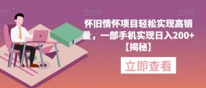 怀旧情怀项目轻松实现高销量,一部手机实现日入200+【揭秘】-学习笔记资源库