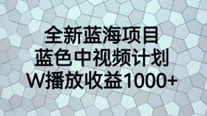 全新蓝海项目,蓝色中视频计划,1W播放量1000+【揭秘】-学习笔记资源库