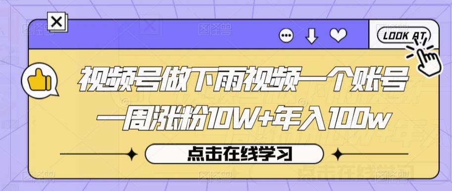 视频号做下雨视频一个账号一周涨粉10W+年入100w【揭秘】-学习笔记资源库