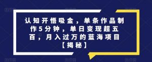 认知开悟吸金,单条作品制作5分钟,单日变现超五百,月入过万的蓝海项目【揭秘】-学习笔记资源库