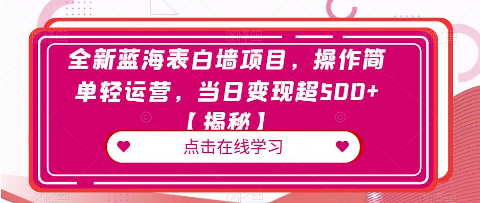 全新蓝海表白墙项目，操作简单轻运营，当日变现超500+【揭秘】-学习笔记资源库