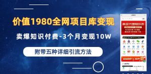 价值1980的全网项目库变现-卖爆知识付费-3个月变现10W是怎么做到的-附多种引流创业粉方法【揭秘】-学习笔记资源库
