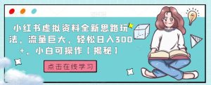 小红书虚拟资料全新思路玩法，流量巨大，轻松日入300+，小白可操作【揭秘】-学习笔记资源库