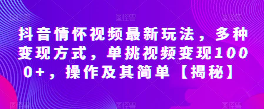抖音情怀视频最新玩法，多种变现方式，单挑视频变现1000+，操作及其简单【揭秘】-学习笔记资源库