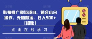 影视推广搬运项目，适合小白操作，无脑搬运，日入500+【揭秘】-学习笔记资源库