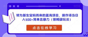 转为新生宝妈而来的蓝海项目，操作得当日入500+简单且暴力（保姆级玩法）【揭秘】-学习笔记资源库