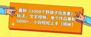 最新《1000个野路子信息差》玩法,文字视频,单个作品暴粉5000+,小白轻松上手【揭秘】-学习笔记资源库