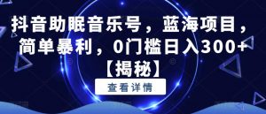抖音助眠音乐号,蓝海项目,简单暴利,0门槛日入300+【揭秘】-学习笔记资源库