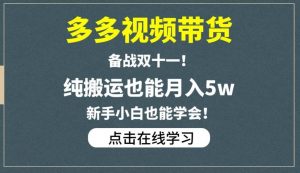 多多视频带货,备战双十一,纯搬运也能月入5w,新手小白也能学会-学习笔记资源库
