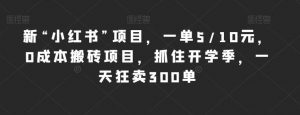 新“小红书”项目,一单5/10元,0成本搬砖项目,抓住开学季,一天狂卖300单【揭秘】-学习笔记资源库