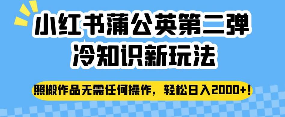 小红书蒲公英第二弹冷知识新玩法，照搬作品无需任何操作，轻松日入2000+【揭秘】-学习笔记资源库