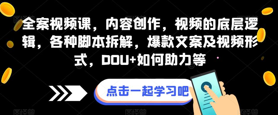 全案视频课，内容创作，视频的底层逻辑，各种脚本拆解，爆款文案及视频形式，DOU+如何助力等-学习笔记资源库