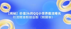 【揭秘】价值3k的QQ小世界截流曝光引流精准粉创业粉（附脚本）-学习笔记资源库