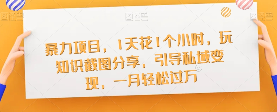 暴力项目，1天花1个小时，玩知识截图分享，引导私域变现，一月轻松过万【截图】-学习笔记资源库