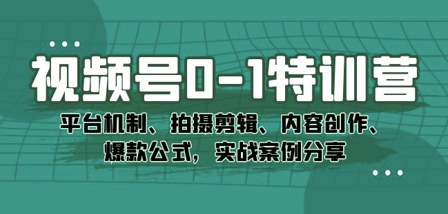视频号0-1特训营：平台机制、拍摄剪辑、内容创作、爆款公式，实战案例分享-学习笔记资源库