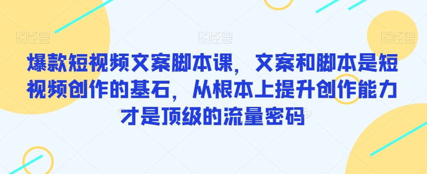爆款短视频文案脚本课，文案和脚本是短视频创作的基石，从根本上提升创作能力才是顶级的流量密码-学习笔记资源库