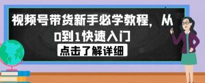 视频号带货新手必学教程,从0到1快速入门-学习笔记资源库