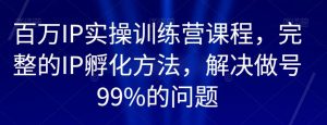 百万IP实操训练营课程，完整的IP孵化方法，解决做号99%的问题-学习笔记资源库