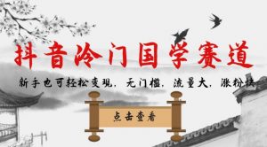 抖音冷门国学赛道，新手也可轻松变现，无门槛，流量大，涨粉快-学习笔记资源库