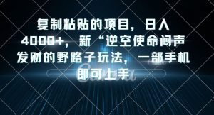 复制粘贴的项目，日入4000+，新“逆空使命“闷声发财的野路子玩法，一部手机即可上手-学习笔记资源库